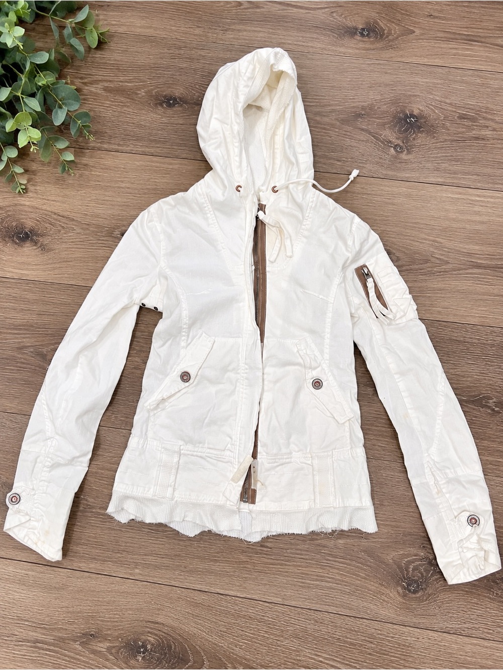 BB Dakota Linen Cotton Hooded Utility Jacket XS White